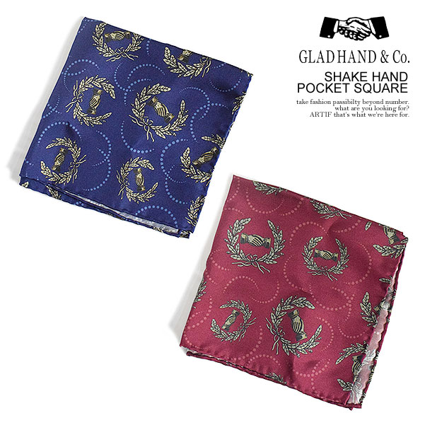 GLAD HAND グラッドハンド SHAKE HAND - POCKET SQUARE メンズ ハンカチ チーフ ポケットチーフ 総柄 送料無料 ストリート atfacc