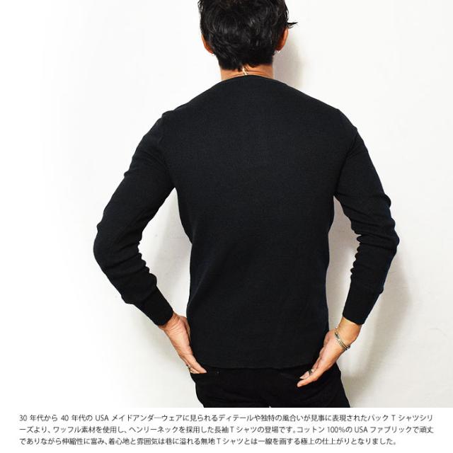 GLAD HAND グラッドハンド WAFFLE HENRY L/S T-SHIRT -BLACK- メンズ Tシャツ 長袖 ロンT ワッフル ストリート atftps