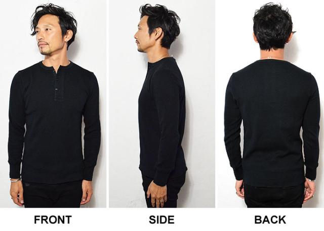 GLAD HAND グラッドハンド WAFFLE HENRY L/S T-SHIRT -BLACK- メンズ Tシャツ 長袖 ロンT ワッフル ストリート atftps