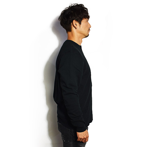 GLAD HAND グラッドハンド WAFFLE HENLEY L/S T-SHIRTS -BLACK- メンズ Tシャツ 長袖 ロンT ヘンリーネック ストリート atftps