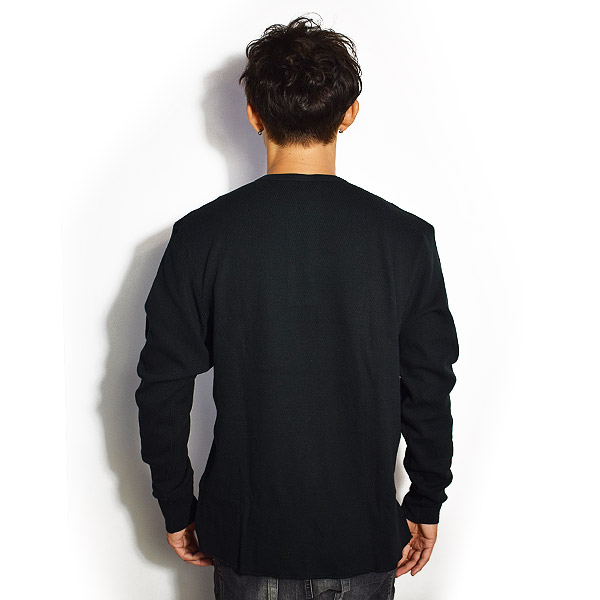 GLAD HAND グラッドハンド WAFFLE HENLEY L/S T-SHIRTS -BLACK- メンズ Tシャツ 長袖 ロンT ヘンリーネック ストリート atftps