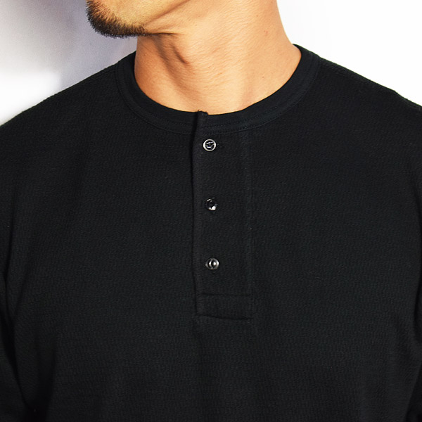 GLAD HAND グラッドハンド WAFFLE HENLEY L/S T-SHIRTS -BLACK- メンズ Tシャツ 長袖 ロンT ヘンリーネック ストリート atftps