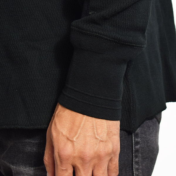 GLAD HAND グラッドハンド WAFFLE HENLEY L/S T-SHIRTS -BLACK- メンズ Tシャツ 長袖 ロンT ヘンリーネック ストリート atftps