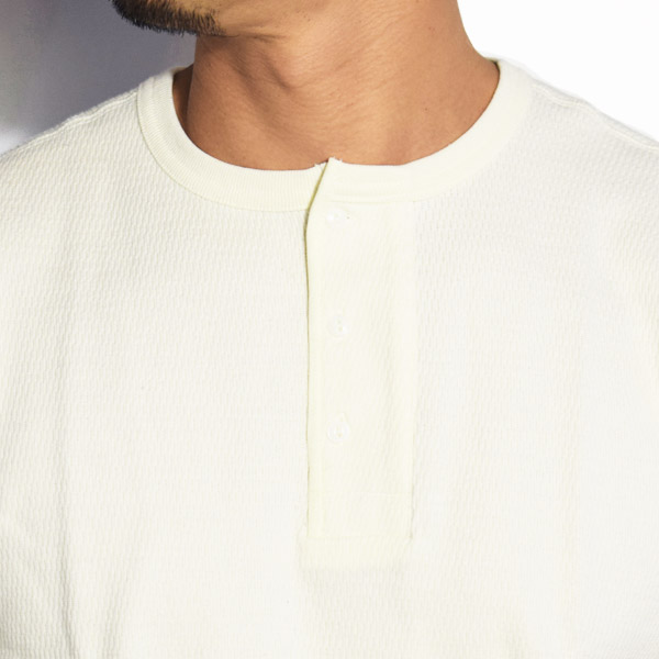 GLAD HAND グラッドハンド WAFFLE HENLEY L/S T-SHIRTS -WHITE- メンズ Tシャツ 長袖 ロンT ヘンリーネック ストリート atftps