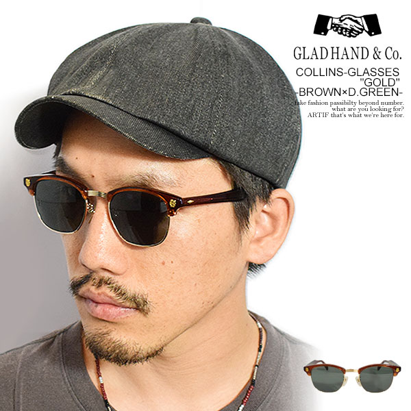 GLAD HAND グラッドハンド COLLINS - GLASSES "GOLD" -BROWN×D.GREEN- メンズ サングラス ブロウタイプ サーモント atfacc