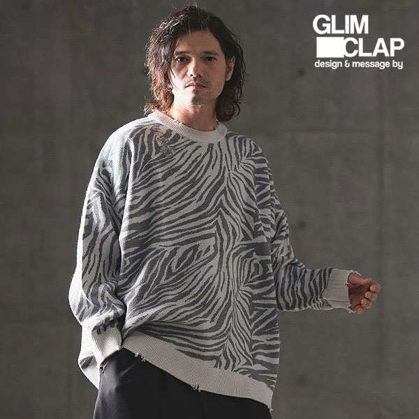 2024 秋冬 1st 先行予約 10月上旬〜中旬入荷予定 GLIMCLAP グリムクラップ Zebra jacquard oversized sweater メンズ atftps