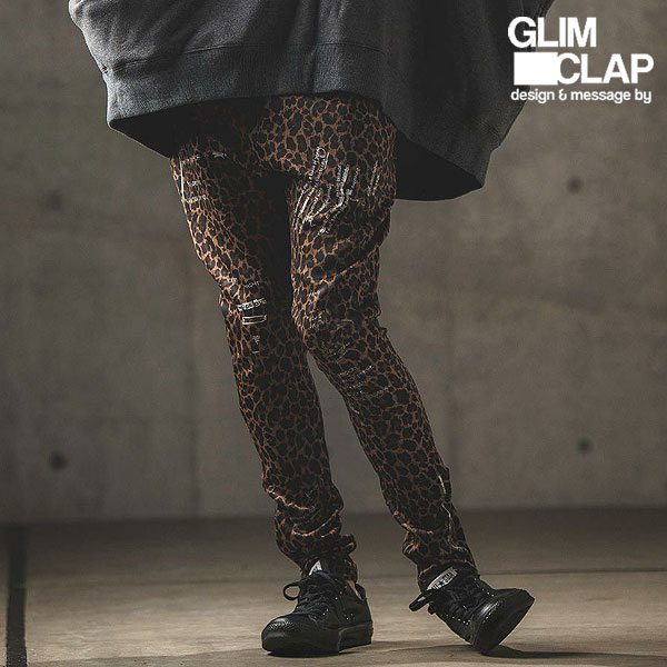 2024 秋冬 2nd 先行予約 10月上旬〜中旬入荷予定 GLIMCLAP Tight fit track pants -leopard × hand writing pattern-