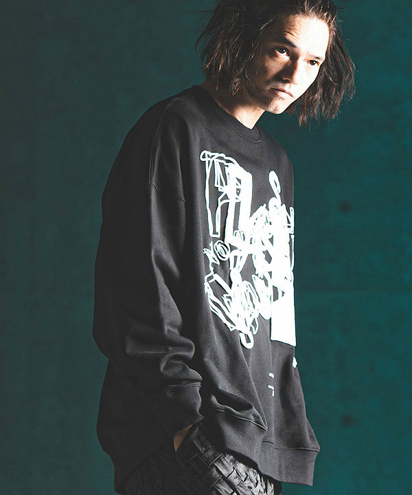 2024 秋冬 3rd 先行予約 11月上旬〜中旬入荷予定 GLIMCLAP グリムクラップ Printed oversized sweatshirt -Handwriting Art-