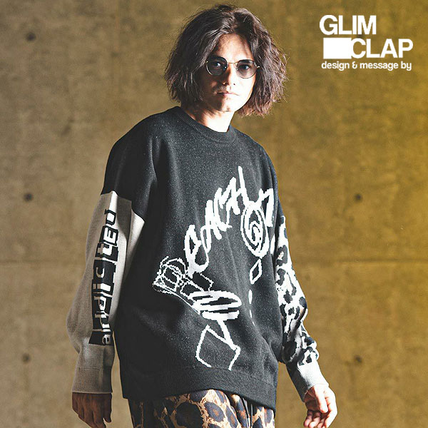 2024 秋冬 3rd 先行予約 12月上旬〜中旬入荷予定 GLIMCLAP グリムクラップ Switching pattern oversized sweater atftps