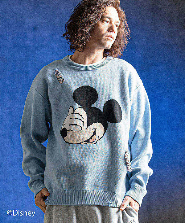 【お取り寄せ 50%OFF SALE セール】 GLIMCLAP グリムクラップ Jacquard cotton fabric sweater -Mickey Mouse-