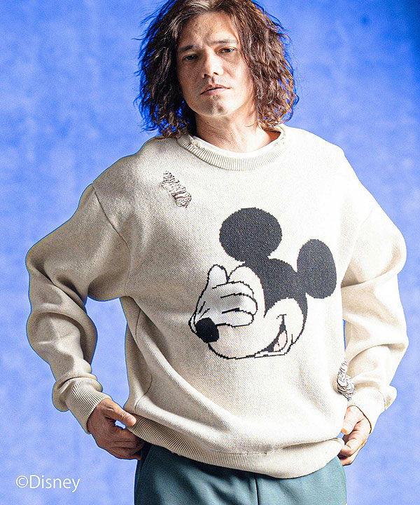 【お取り寄せ 50%OFF SALE セール】 GLIMCLAP グリムクラップ Jacquard cotton fabric sweater -Mickey Mouse-