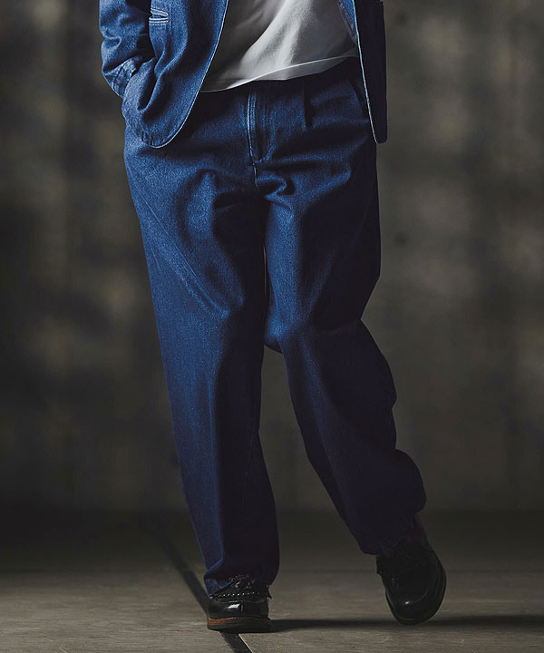 2025 秋冬 1st 先行予約 8月中旬〜下旬入荷予定 GLIMCLAP グリムクラップ Denim wide-leg trousers -Distressed for a vintage look-