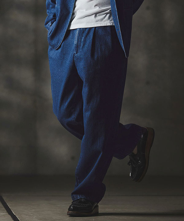 2025 秋冬 1st 先行予約 8月中旬〜下旬入荷予定 GLIMCLAP グリムクラップ Denim wide-leg trousers -Distressed for a vintage look-