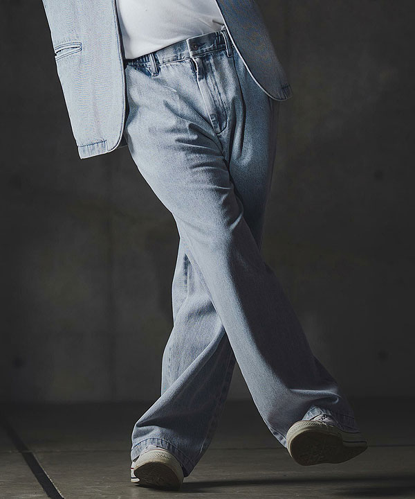 2025 秋冬 1st 先行予約 8月中旬〜下旬入荷予定 GLIMCLAP グリムクラップ Denim wide-leg trousers -Distressed for a vintage look-