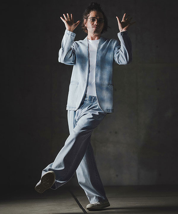 2025 秋冬 1st 先行予約 8月中旬〜下旬入荷予定 GLIMCLAP グリムクラップ Denim wide-leg trousers -Distressed for a vintage look-