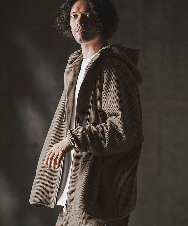 2025 秋冬 1st 先行予約 8月下旬〜9月上旬入荷予定 GLIMCLAP グリムクラップ Zip-up hoodie -Soft brushed waffle fabric- atftps