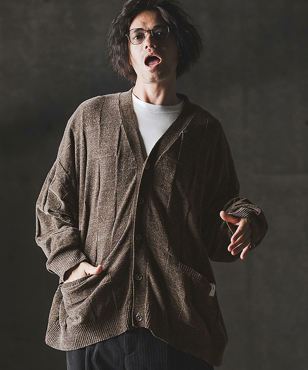 2025 秋冬 1st 先行予約 9月上旬〜中旬入荷予定 GLIMCLAP グリムクラップ Cardigan sweater -Chenille yarn & Grid pattern- atftps