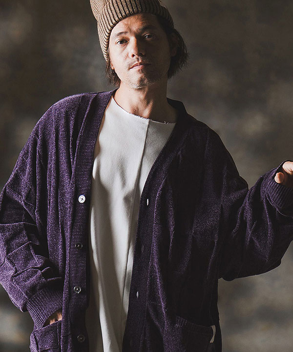 2025 秋冬 1st 先行予約 9月上旬〜中旬入荷予定 GLIMCLAP グリムクラップ Cardigan sweater -Chenille yarn & Grid pattern- atftps