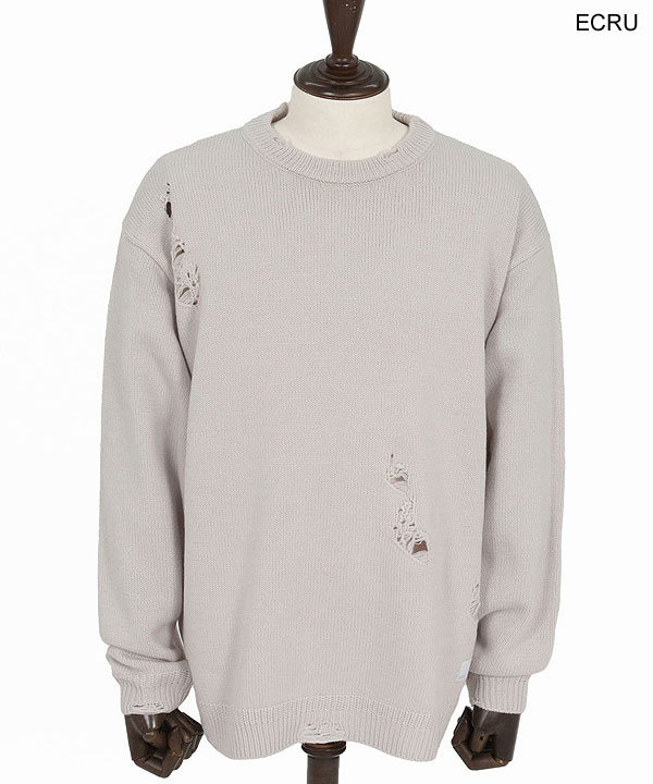 2025 秋冬 1st 先行予約 9月上旬〜中旬入荷予定 GLIMCLAP グリムクラップ Mid-gauge crewneck sweater -Distressed for a vintage look-