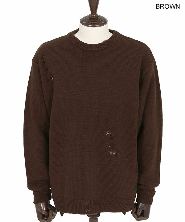 2025 秋冬 1st 先行予約 9月上旬〜中旬入荷予定 GLIMCLAP グリムクラップ Mid-gauge crewneck sweater -Distressed for a vintage look-