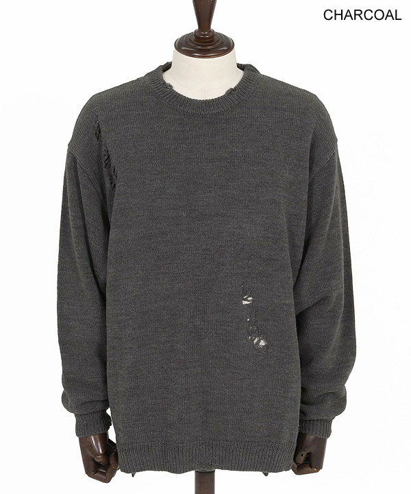 2025 秋冬 1st 先行予約 9月上旬〜中旬入荷予定 GLIMCLAP グリムクラップ Mid-gauge crewneck sweater -Distressed for a vintage look-