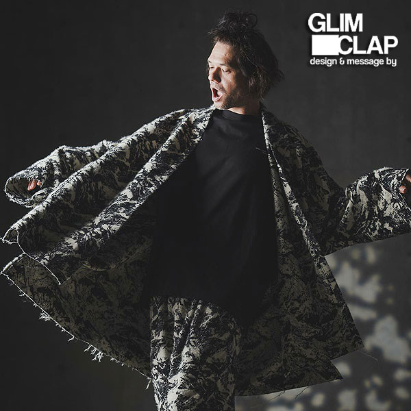 2025 秋冬 1st 先行予約 9月中旬〜下旬入荷予定 GLIMCLAP グリム Gown-ish cropped coat -Brushed texture & Full patterned textile-