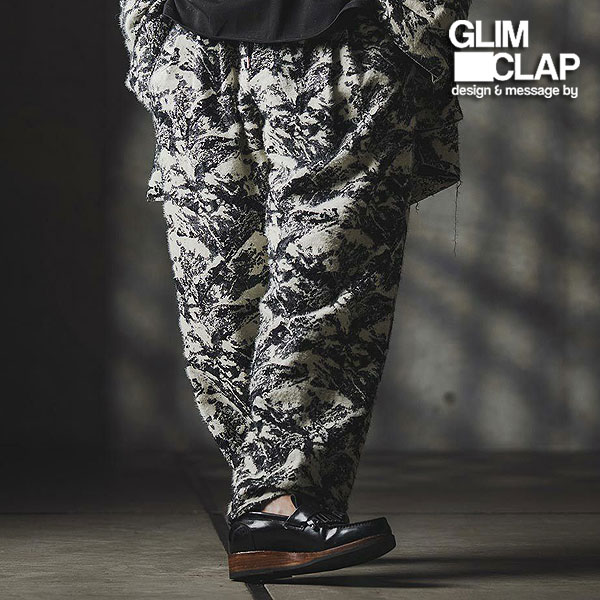 2025 秋冬 1st 先行予約 9月中旬〜下旬入荷予定 GLIMCLAP グリム Triple-pleated trousers-Brushed texture & Full patterned textile-