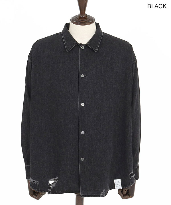 2025 秋冬 1st 先行予約 8月中旬〜下旬入荷予定 GLIMCLAP グリムクラップ Ripped denim shirt メンズ シャツ キャンセル不可 atftps 2025 秋冬 1st 先行予約 8月中旬〜下旬入荷予定 GLIMCLAP グリム