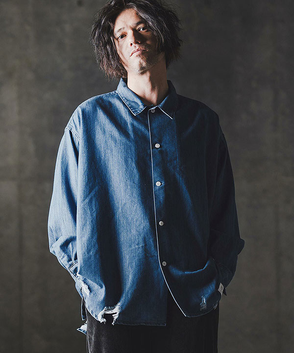 2025 秋冬 1st 先行予約 8月中旬〜下旬入荷予定 GLIMCLAP グリムクラップ Ripped denim shirt メンズ シャツ キャンセル不可 atftps_3
