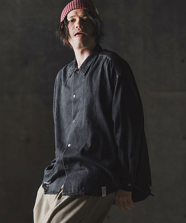 2025 秋冬 1st 先行予約 8月中旬〜下旬入荷予定 GLIMCLAP グリムクラップ Ripped denim shirt メンズ シャツ キャンセル不可 atftps_7