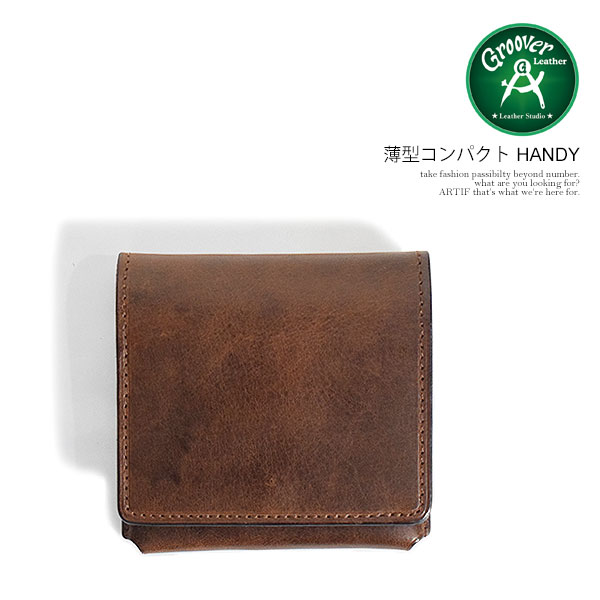 GROOVER LEATHER グルーバーレザー 薄型コンパクト HANDY メンズ 財布 2つ折り財布 コンパクトウォレット レザー 本革 atfacc