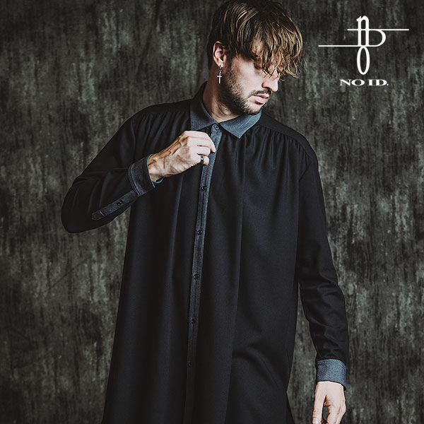 2025 秋 先行予約 10月上旬入荷予定 NO ID. BLACK ノーアイディー クレリックギャザーロングSH メンズ シャツ キャンセル不可 atftps