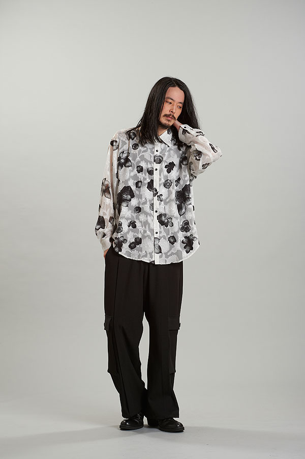 30％OFF SALE セール NO ID. BLACK ノーアイディー シアーフラワーBIG-SH メンズ シャツ 長袖シャツ 総柄シャツ 花柄 atftps_11