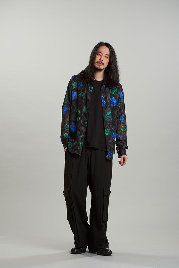 30％OFF SALE セール NO ID. BLACK ノーアイディー シアーフラワーBIG-SH メンズ シャツ 長袖シャツ 総柄シャツ 花柄 atftps_12
