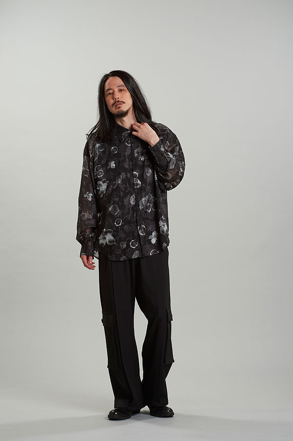 30％OFF SALE セール NO ID. BLACK ノーアイディー シアーフラワーBIG-SH メンズ シャツ 長袖シャツ 総柄シャツ 花柄 atftps_13