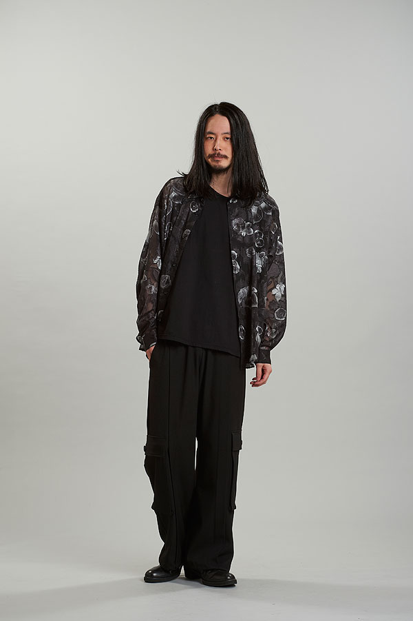 30％OFF SALE セール NO ID. BLACK ノーアイディー シアーフラワーBIG-SH メンズ シャツ 長袖シャツ 総柄シャツ 花柄 atftps_14