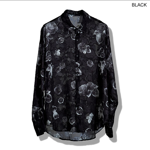 30％OFF SALE セール NO ID. BLACK ノーアイディー シアーフラワーBIG-SH メンズ シャツ 長袖シャツ 総柄シャツ 花柄 atftps_18