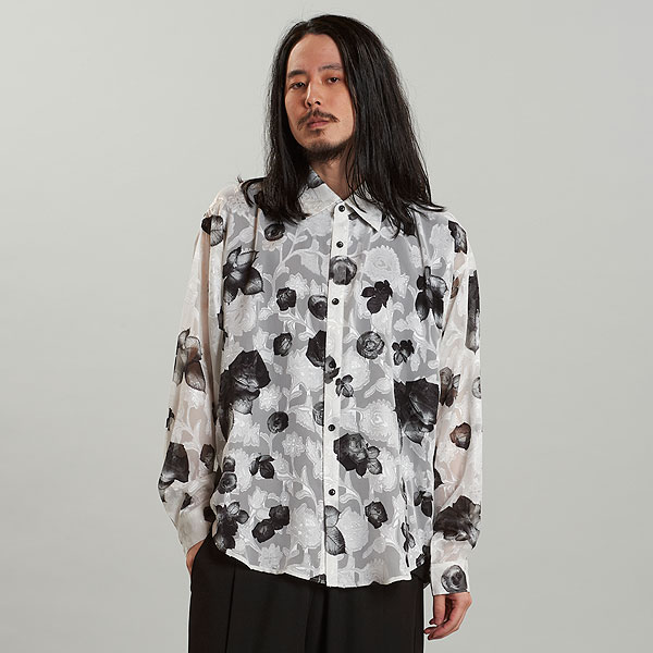 30％OFF SALE セール NO ID. BLACK ノーアイディー シアーフラワーBIG-SH メンズ シャツ 長袖シャツ 総柄シャツ 花柄 atftps_1