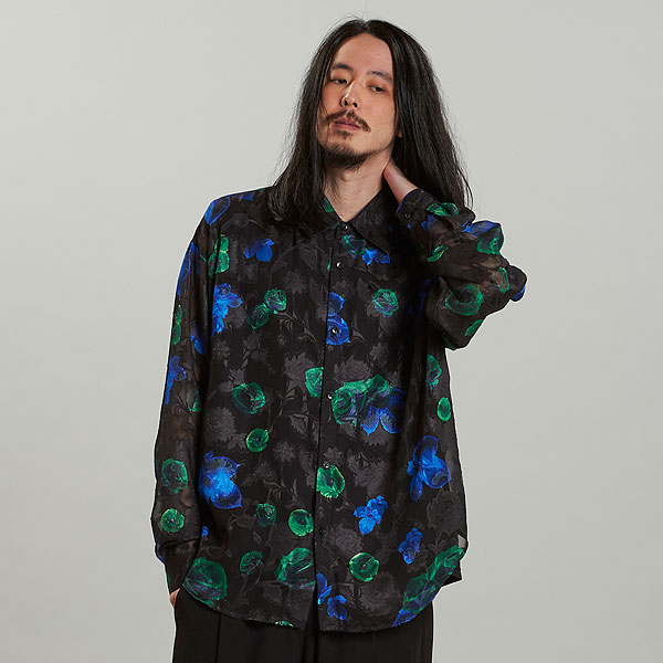 30％OFF SALE セール NO ID. BLACK ノーアイディー シアーフラワーBIG-SH メンズ シャツ 長袖シャツ 総柄シャツ 花柄 atftps_2