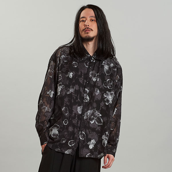 30％OFF SALE セール NO ID. BLACK ノーアイディー シアーフラワーBIG-SH メンズ シャツ 長袖シャツ 総柄シャツ 花柄 atftps_3