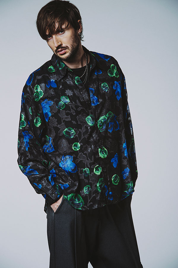 30％OFF SALE セール NO ID. BLACK ノーアイディー シアーフラワーBIG-SH メンズ シャツ 長袖シャツ 総柄シャツ 花柄 atftps_4