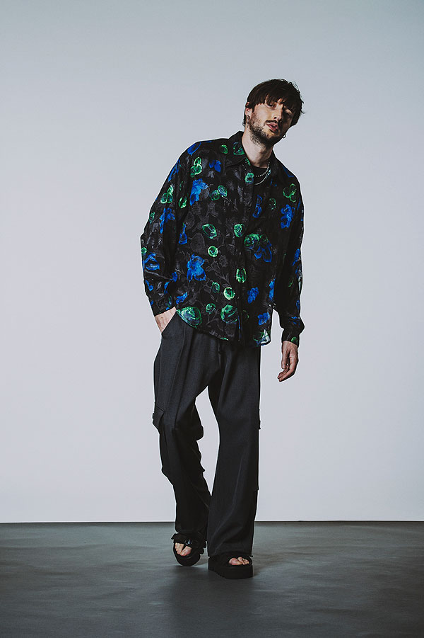 30％OFF SALE セール NO ID. BLACK ノーアイディー シアーフラワーBIG-SH メンズ シャツ 長袖シャツ 総柄シャツ 花柄 atftps_5