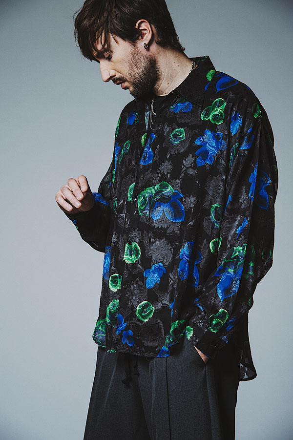 30％OFF SALE セール NO ID. BLACK ノーアイディー シアーフラワーBIG-SH メンズ シャツ 長袖シャツ 総柄シャツ 花柄 atftps_8