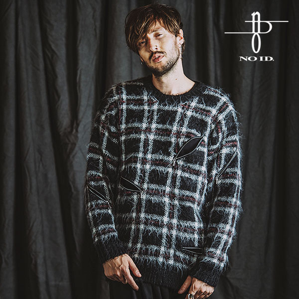 2024 冬 先行予約 12月上旬入荷予定 NO ID. BLACK ノーアイディー ZIPチェックニットBIG-PO メンズ ニット atftpsの通販は