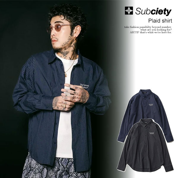 SUBCIETY サブサエティ Plaid shirt subciety メンズ シャツ 長袖シャツ チェックシャツ レギュラーカラーシャツ 送料無料 atftps