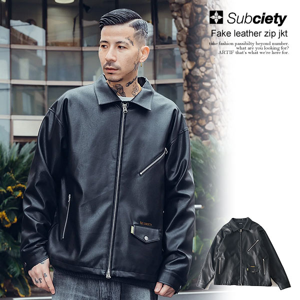 30％OFF SALE セール SUBCIETY サブサエティ Fake leather zip jkt ジャケット ジップジャケット フェイクレザー 送料無料 atfjkt