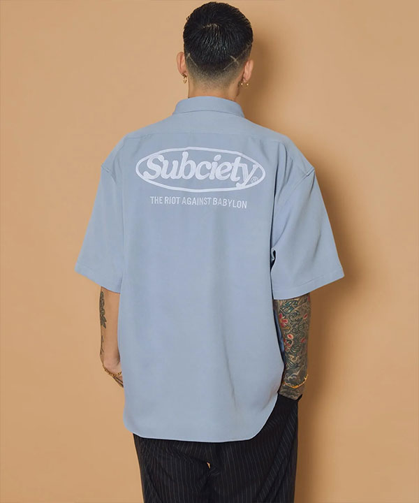 SUBCIETY サブサエティ Embroidery oval logo shirt シャツ 半袖 オーバルロゴ レギュラーカラーシャツ 送料無料 ストリート atftps_1