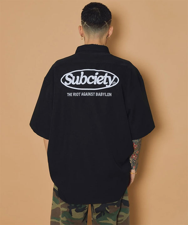 SUBCIETY サブサエティ Embroidery oval logo shirt シャツ 半袖 オーバルロゴ レギュラーカラーシャツ 送料無料 ストリート atftps_2