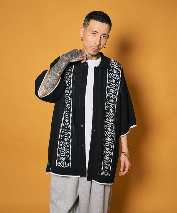 SUBCIETY サブサエティ Jacquard knit shirt メンズ シャツ 半袖 ニットシャツ ビッグシルエット 送料無料 ストリート atftps_10