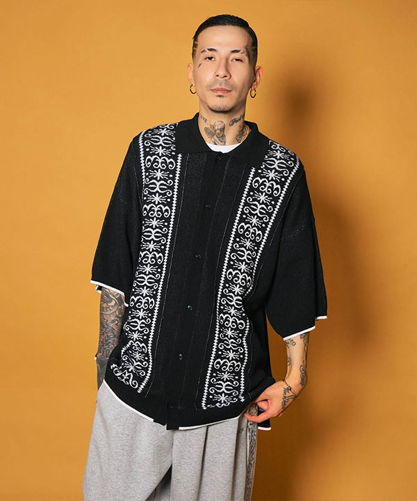 SUBCIETY サブサエティ Jacquard knit shirt メンズ シャツ 半袖 ニットシャツ ビッグシルエット 送料無料 ストリート atftps_13